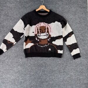 Lil Uzi Knit Sweater XS Graphic Cartoon Print Black White Y2K‎ Streetwear